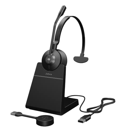 Image of Jabra Engage 55 Mono Wireless Headset with Link 400 USB-A DECT Adapter - Noise-Cancelling Micr, Extensive Range and Charging Stand - MS Teams certified, works with all other platforms - Black