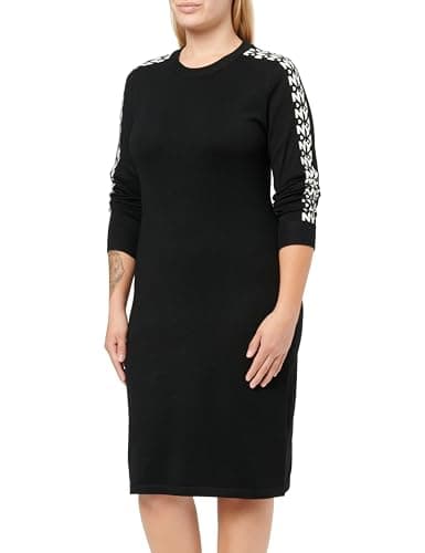 Image of DKNY, Dress,L/S Logo Sleeved Dress,BLK/Ivry Combo,L
