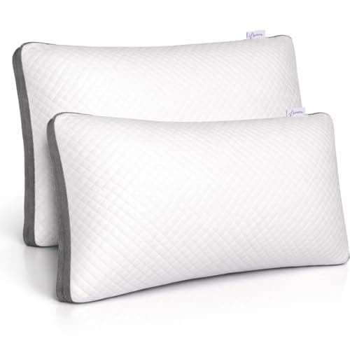 Image of Aamira Luxury Shredded Memory Foam Bed Pillows 2 Pack 70x45cm, Orthopaedic Neck & Shoulder Support, Hypoallergenic, Adjustable Height, Removable Washable Bamboo Cover, for All Sleep Positions