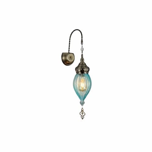 Image of TEKLED Moroccan Style Antique Brass Glass Oriental Wall Light | E27 Bulb Base | for Bedrooms Living Rooms Dining Halls Hallways Porches Lobbies Cafes Restaurants | Blue (Bulb not Included)