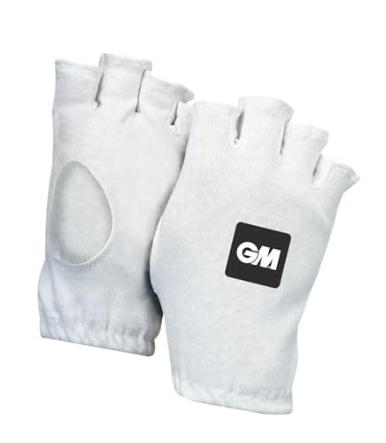 Image of Gunn & Moore GM | Batsman Batting Fingerless Inner Gloves Cricket | Cotton | Elasticated Cuff | White with GM Logo to Back | Adult | One Pair