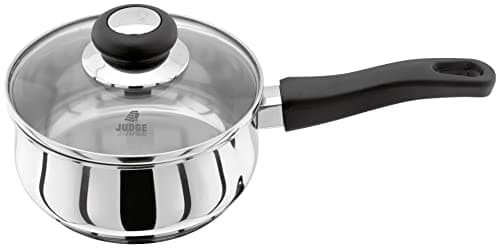 Image of Judge Vista Stainless Steel Medium Saucepan, 16cm, 1L Shatterproof Vented Glass Lid, Induction Ready, Oven Safe