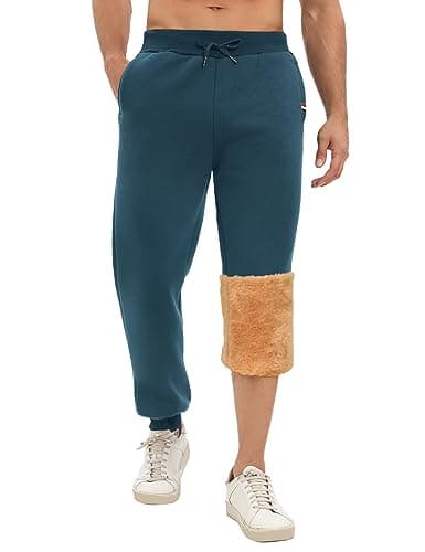 Image of UMIPUBO Mens Jogging Bottoms Fleece Jogger Sweatpants for Men Casual Thermals Tracksuit Bottoms Winter Warm Plush Trousers with Pockets Drawstring Lounge Pants (Blue, XL)