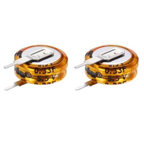 Image of sourcing map Super Capacitor, 5.5V 0.33F V-Type Button Capacitor, High Energy Low Resistance High Consistency for Electronics Toys AC Motor Smart Display Screen (Golden, Pack of 2)