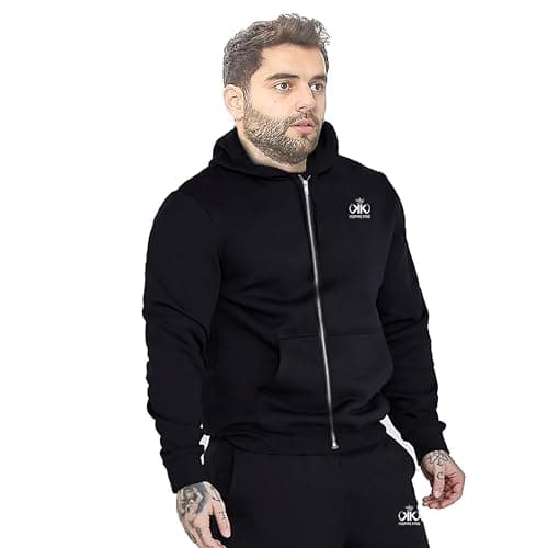 Image of INSPIRE KING Men's Tracksuit Set 2 Piece Zip Hoodie and Joggers – Fleece Sweatshirt & Sweatpants Full Set – Long Sleeve Hooded for Casual, Gym (UK, Alpha, XXL, Regular, Regular, Standard, Black)