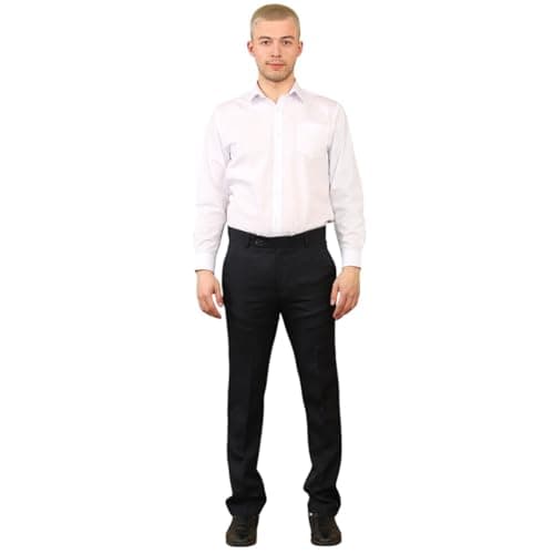 Image of Mens Classic Fit Expandable Waist Flat Front Dress Trouser Adjustable Hidden Elastic Comfort Waist Formal Casual Business Office Work Home Smart Straight Leg Everpress Slim Pants(Black, 38/29)