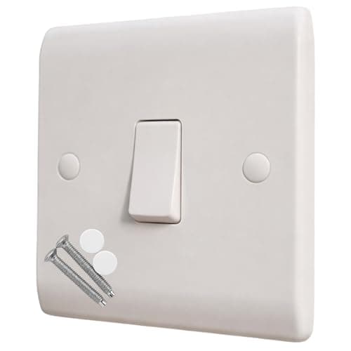Image of Single Wall Light Switch, 1 Way 10 Amp, 1 Gang - Curved Edge White Moulded Light Switch, Round Edges Single Switches for Living Room Bedroom Wall