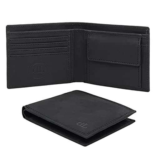Image of deLausier La Première | Handmade Slim Mens Wallet in Fine Leather, with RFID Blocking, Coin Pocket and 7 Credit Card Holder Slots, in Wooden Gift Box (Black)
