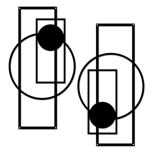 Image of YiYa 2 Pcs Black Metal Wall Decor Minimalist Wall Decor Metal Vertical Abstract Wall Art Modern Geometric Wall Hanging for Home Living Room Bedroom (Geometric)