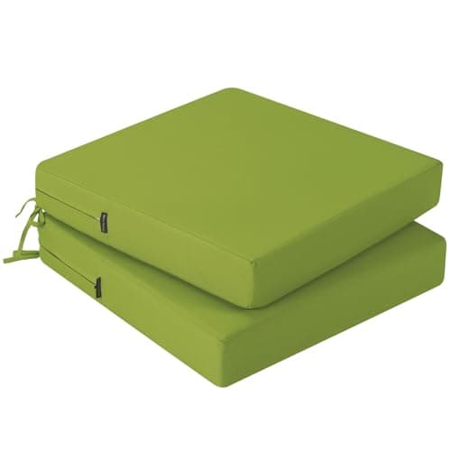 Image of PRIMEPATIO Outdoor Chair Seat Cushions Set of 2, Thick 7cm, Rattan Garden Waterproof Cushions for Outdoor Furniture with Ties, Patio Dining Chair Pads, 50 x 50cm, Green