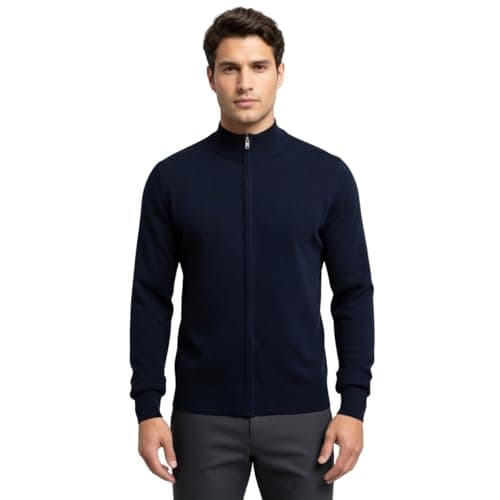Image of kraftd Mens Sweatshirt Zip Full Zip Funnel Neck Knitted Cardigan Long Sleeve Casual Lightweight Knitwear Sweater Sweatshirts with Ribbed Cuffs (Dark Navy, 2XL)