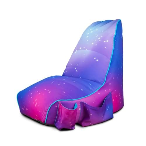 Image of rucomfy Beanbags rugame Kids Gaming Bean Bag Chair with Pockets, High Back, Contrast Piping. Purple Galaxy 70x80x70cm