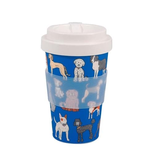 Image of Eco Chic Recycled Travel Coffee Cup 400ml Microwave Dishwasher Safe Plastic Travel Mug (Dogs Blue)