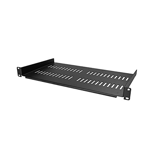 Image of StarTech.com 1U Server Rack Shelf - Universal Vented Rack Mount Cantilever Tray for 19" Network Equipment Rack & Cabinet - Heavy Duty Steel - Weight Capacity 50lb/23kg - 10" Deep, Black (CABSHELFV1U)