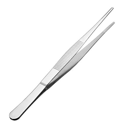 Image of Sourcingmap 1 Pcs 8-Inch Stainless Steel Straight Blunt Tweezers Serrated Tip Daily Garden Tool
