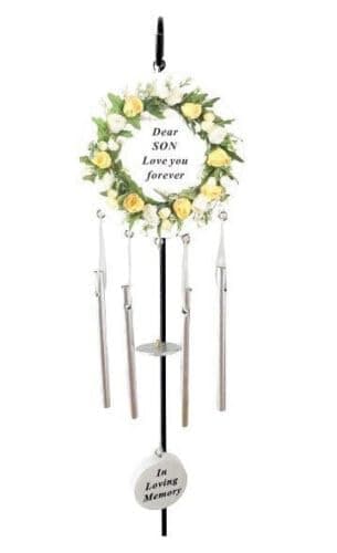 Image of Son Cream Rose Memorial Wind Chime Hanging Crook Tribute Plaque Graveside Ornament