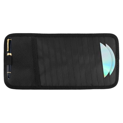 Image of Car CD DVD Case Holder, Protective Vehicle Sun Visor Organizer with 12 Storage Sleeves Mesh Pocket & Pen Holder Protective DVD Case Visor Storage Organizer (Black)