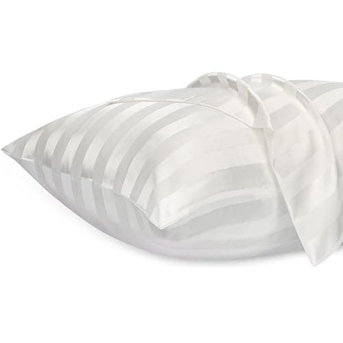 Image of Lirex 2 Pack Satin Pillow Cases - Softer Than Silk Pillowcase for Hair and Skin, Standard Size with Zipper Closure, Cooling Pillow case with White Stripes, 50 x 75 cm
