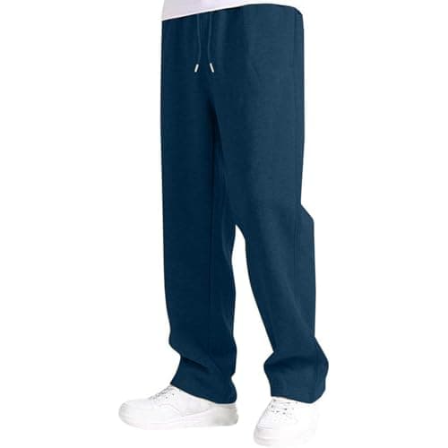 Image of Joggers Boys Baggy Jogging Tracksuit Bottoms Straight Leg Open Hem Joggers Uncuffed Elastic Waist Drawstring Sweatpants Kids Sports Casual School Winter Fleece Trousers Royal Blue 14-16 Years