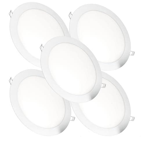 Image of JANDEI – Pack of 5 Round Recessed LED Downlights, 18W, 1500 Lumens, Extra-Flat 13 mm, Mounting Hole Ø200-205 mm, with Transformers Included (Warm White 3000k)