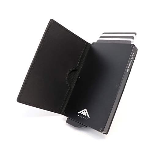 Image of Stealth Wallet RFID Card Holder Wallet - Smart Minimalist Pop Up Wallets with Gift Box - Lightweight Metal Credit Card Holders for Men & Contactless Protect (Black Aluminium,Crazy Horse Leather)