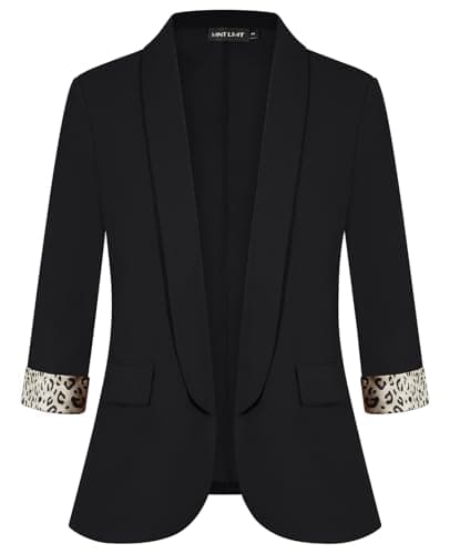 Image of Kyzoeyou Padded Shoulder Open Front Blazers for Womens UK 3/4 Sleeve Shawl Lapel Daily Wear Casual Jacket Flap Pockets Blazer (Black XXL)