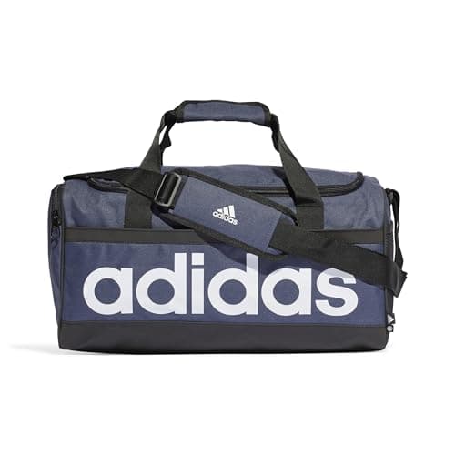 Image of adidas Unisex Essentials Linear Duffel Bag, Shadow Navy/Black/White, M