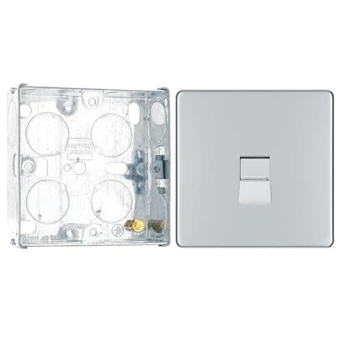 Image of BG Screwless Polished Chrome 1 Gang Master Telephone Socket FPCBTM1 with 25mm Steel Back Box