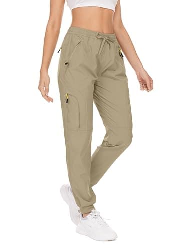 Image of Winebox Women's Cargo Joggers Lightweight Quick Dry Hiking Trousers Outdoor Casual Workout Running Walking Pants (2066,Khaki,XL)