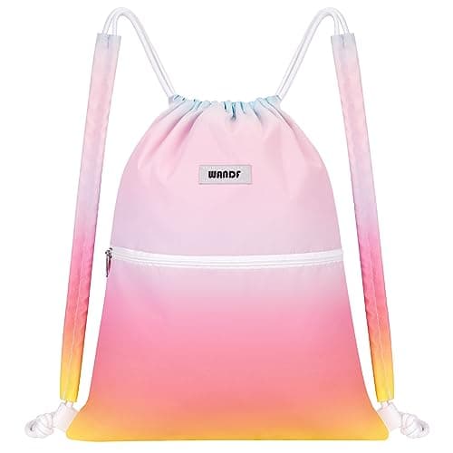 Image of WANDF Drawstring Backpack with Shoulder Pad String Bag Sackpack Cinch Water Resistant Nylon for Gym Shopping Sport Yoga (Rainbow)