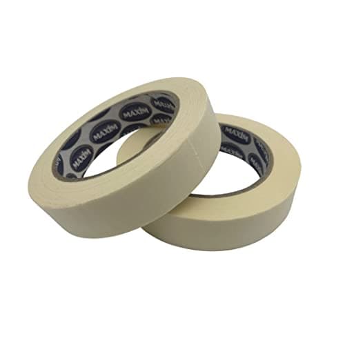 Image of Maxim Twin Pack Premium Masking Tape - 50 Metre Rolls - Painting & Decorating Strong Adhesive Tape - 2 ROLLS (24mm x 50m)