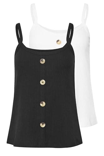 Image of PixieGirl Petite 2 PACK Black & White Button Down Cami Tops Petite