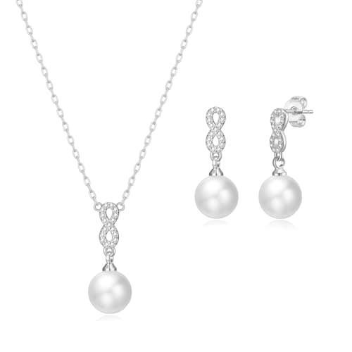 Image of Philip Jones Silver Plated Infinity Pearl Drop Set Created with Zircondia® Crystals