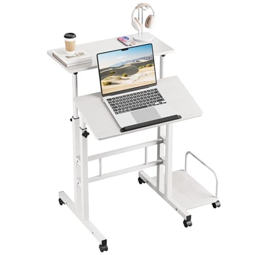 Image of Dripex Standing Desk, Height Adjustable Rolling Desk with Tilting Table Top, Sit-Stand Workstation with Wheels, 60 x 60 cm, laptop Table, Workstation for Home and Office
