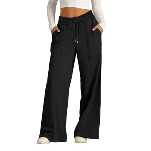 Image of Girls Baggy Wide Leg Joggers with Drawstring Baggy Black Plus Fit School Trousers Sweatpants for Girls Trendy Oversized Wide Leg Loose Sweat Pants Elastic High Waist Athletic Joggers
