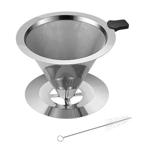 Image of Omevett Stainless Steel Coffee Filter Pour Over Coffee Dripper Reusable Coffee Filter Cup Paperless Double Fine Mesh Coffee Filter with Holders and Cleaning Brush for Manual Coffee Maker 1-4 Cups