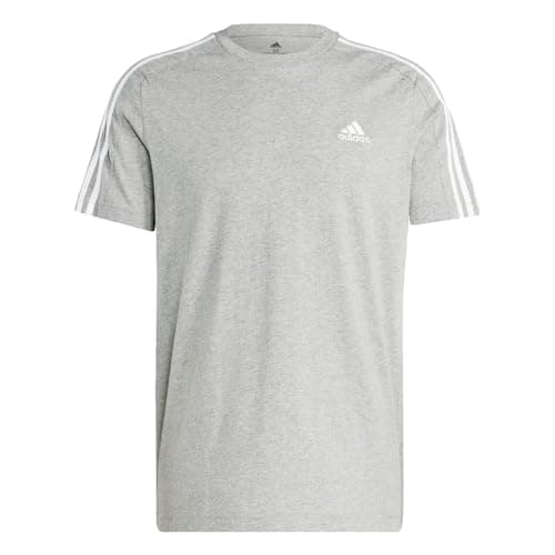 Image of adidas Men's Essentials Single Jersey 3-stripes Tee Short Sleeve T-Shirt, Medium Grey Heather/White, XS