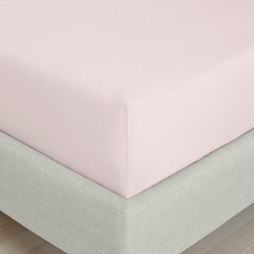 Image of Bianca Fine Linens Bedroom 200 Thread Count Cotton Percale Double Fitted Sheet 32cm Depth Blush Pink