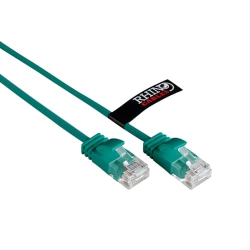 Image of rhinocables Slim CAT 6 High-Speed Gigabit Ethernet Cable - Patch Network Lead for LAN| Snagless UTP Design, LSZH Jacket | RJ45 Connector for Internet, Router, Modem, Smart TV, PC & More (1.5m, Green)