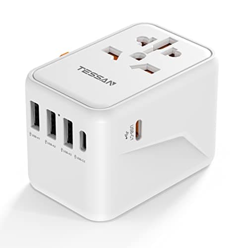 Image of TESSAN Universal Travel Adapter Worldwide with PD 45W USB C Fast Charging, 6 in 1 Universal Plug Adaptor UK to World, International Travel Adapter for Multi Countries EU, USA, UK, AU, Thailand etc