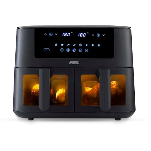 Image of Tower T17151 Vortx Dual Basket Air Fryer with Vizion Viewing Windows, 9 Preset Functions, 8L, 3040W, Black