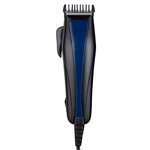 Image of Carmen C81084 Men’s Signature Mains Powered Hair Clippers with 4 Interchangeable Heads and Adjustable Cutting Blade, Black/Blue