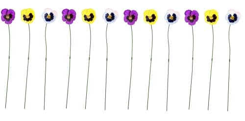 Image of Garden Gear Metal Flower Stakes, Decorative Multi-coloured Pansy or Sunflowers Ornament, Outdoor Novelty Flowers for Pathways, Patios, Borders & Flowerpots (Pansy x12)