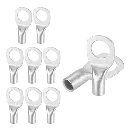 Image of sourcing map 10 Pcs Tinned Copper Wire Lugs 6AWG 13/32" Wire Connectors Marine Grade Battery Cable Ends Ring Terminals SC16-10NH Battery Cable Lugs, Silver