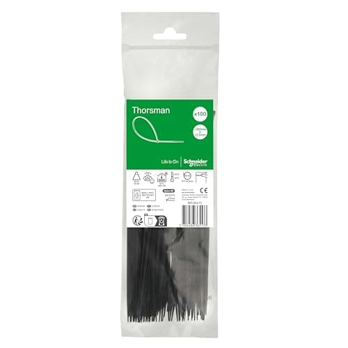 Image of Schneider Electric Thorsman Cable Ties Pack of 100 Polyamide 200 x 2.5 mm, Colour Black, Various Sizes, Smooth Rounded Edges, Super Durable, Self-Locking Cable Ties for Cable Management
