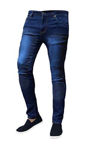 Image of Mad Ink Mens Denim Super Stretch Skinny Slim FIT Jeans All Waist & Leg Sizes (32W X 30L, Dark Blue)