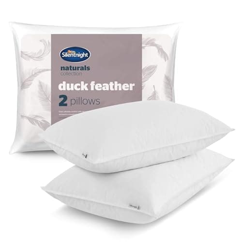 Image of Silentnight Duck Feather Pillows 2 Pack - Luxury Hotel Quality Pillow Pair Medium Support Feather Pillows for All Sleeping Positions with Percale Cotton Cover - Machine Washable - Pack of 2