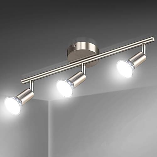 Image of Defurhome LED Ceiling Light Rotatable, 3 Way Adjustable Modern Ceiling Spotlights(Matte Nickel) for Kitchen, Living Room, Bedroom, Including 3 x 4 W GU10 Led Bulbs(450LM, Cool White)