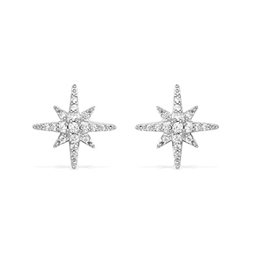 Image of Dsnyu 925 Silver Earrings, Cubic-Zirconia Women Earrings, Eight-Pointed Star Earrings Studs Friendship Gift Silver