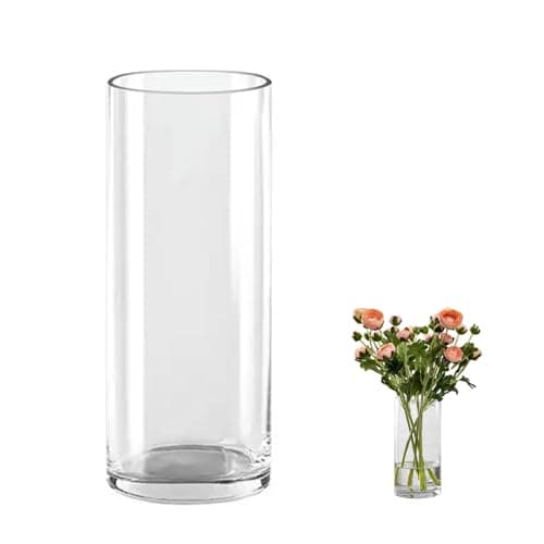 Image of QEEYON Glass Cylinder Vase 25cm Tall Large Glass Thickened Crystal Vase for Flowers Floral Arrangement for Centerpieces Living Room, Kitchen, Office, Wedding (25 x 10cm)